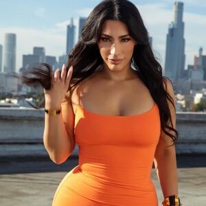 JLUX Label Orange double lined midi dress